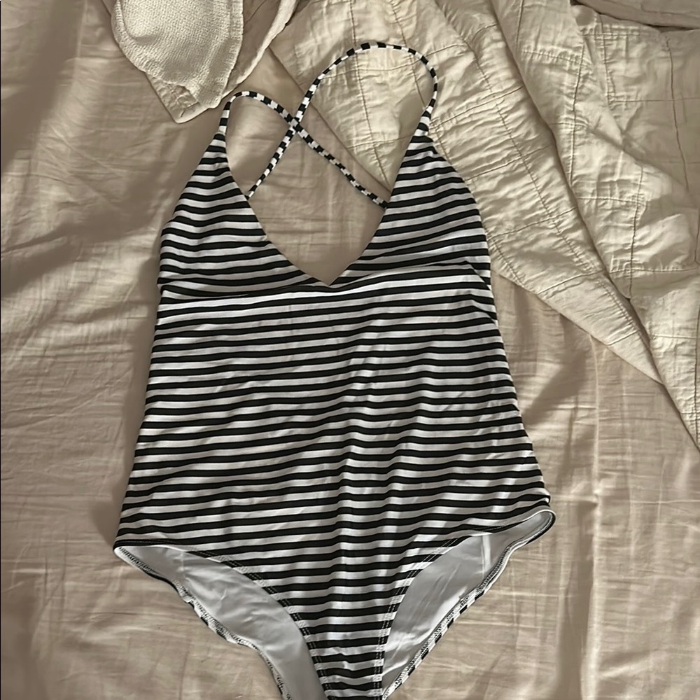 Beach Riot Black and White Striped One Piece